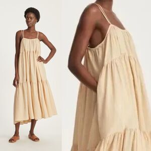 Everlane Women Size M The Billow Tiered Maxi Plaid Dress Summer Casual Beach